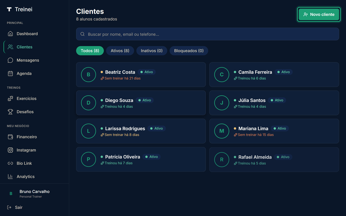 Lista /clients com retângulo verde destacando o botão Novo cliente no topo