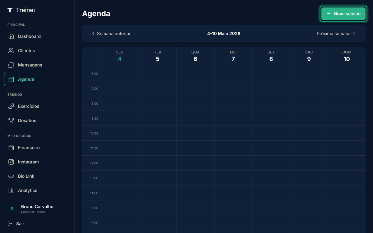 /schedule com retângulo verde destacando o botão Nova sessão no topo