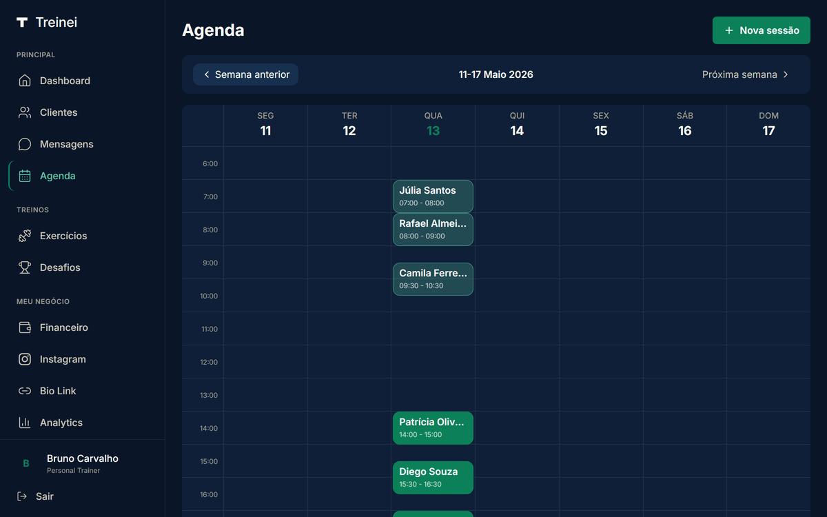 Agenda semanal com sessões agendadas
