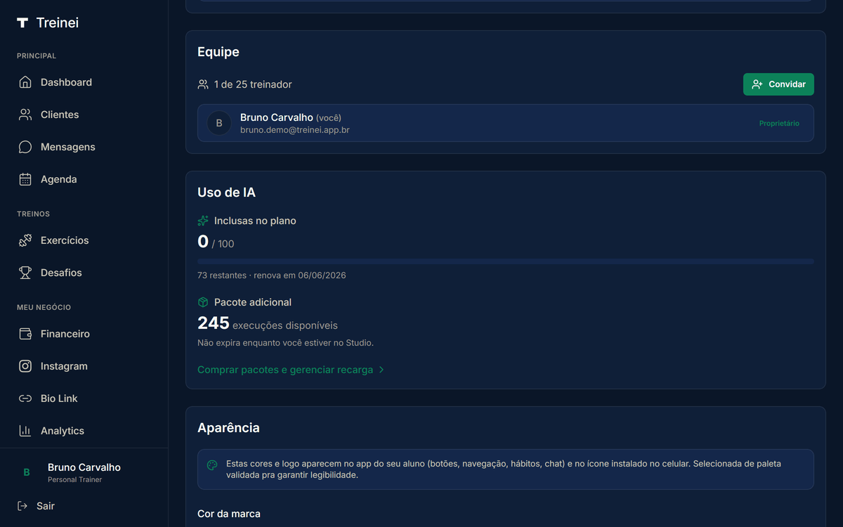 Painel da equipe com convites pendentes