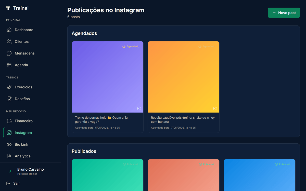 Painel de agendamento de posts no Instagram